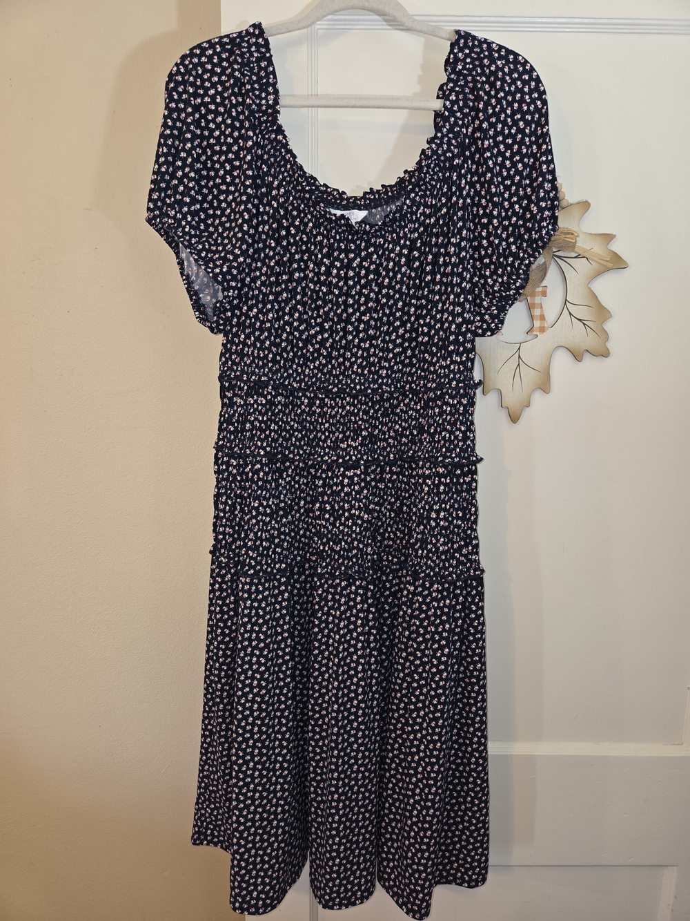 Time and Tru Black Midi Dress with Pink Floral Print